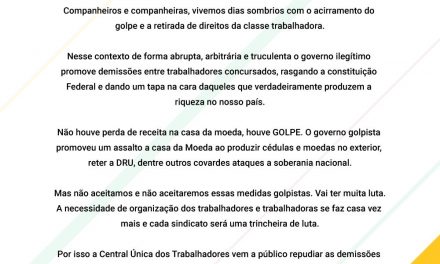 Nota da CUT-RIO sobre as demissões na Casa da Moeda