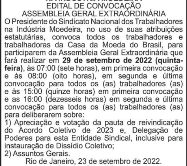 EDITAL DE CONVOCAÇÃO: ASSEMBLEIA ACT 2023